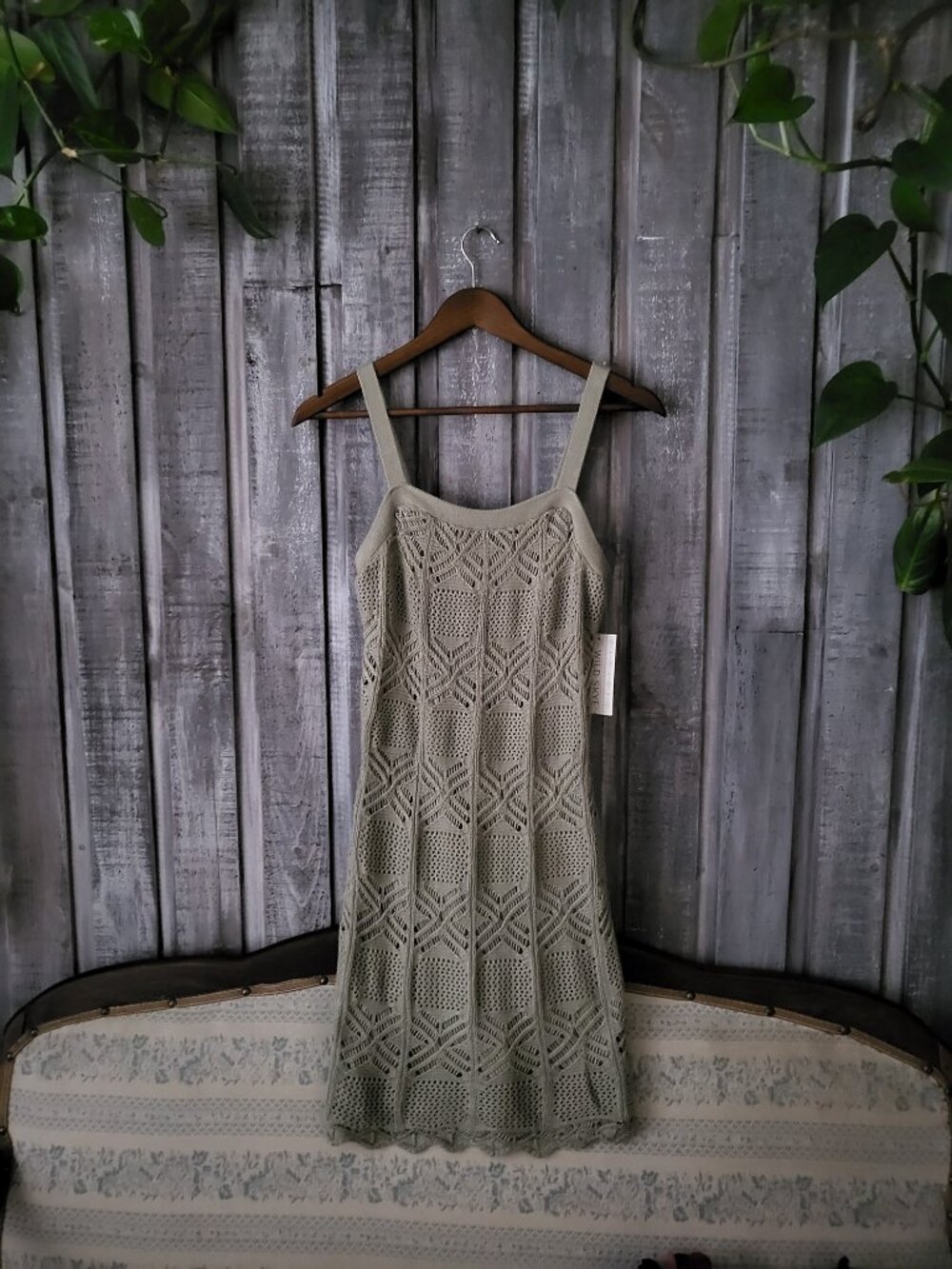 Wild Skye Seagrass Knit Crochet Mini Dress Slip Lining Size Medium NWT